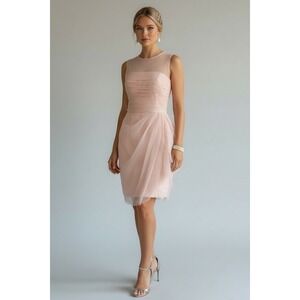 Vintage Vera Wang Pink Size 4 Tulle Ruched Illusion Cocktail Dress Formal